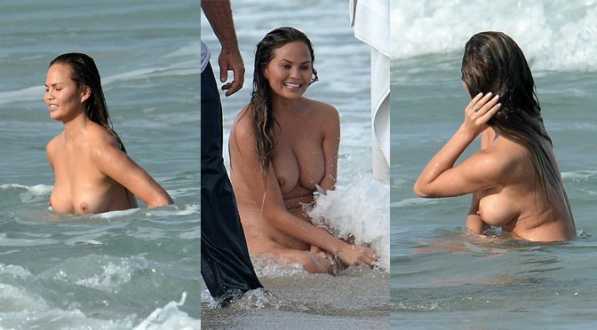 Chrissy Teigen – Topless Photoshoot Candids in Miami Beach (NSFW)