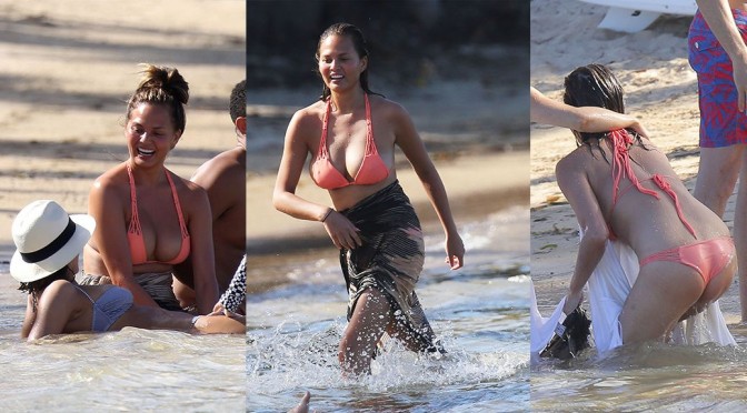 Chrissy Teigen – Bikini Candids in Caribbean
