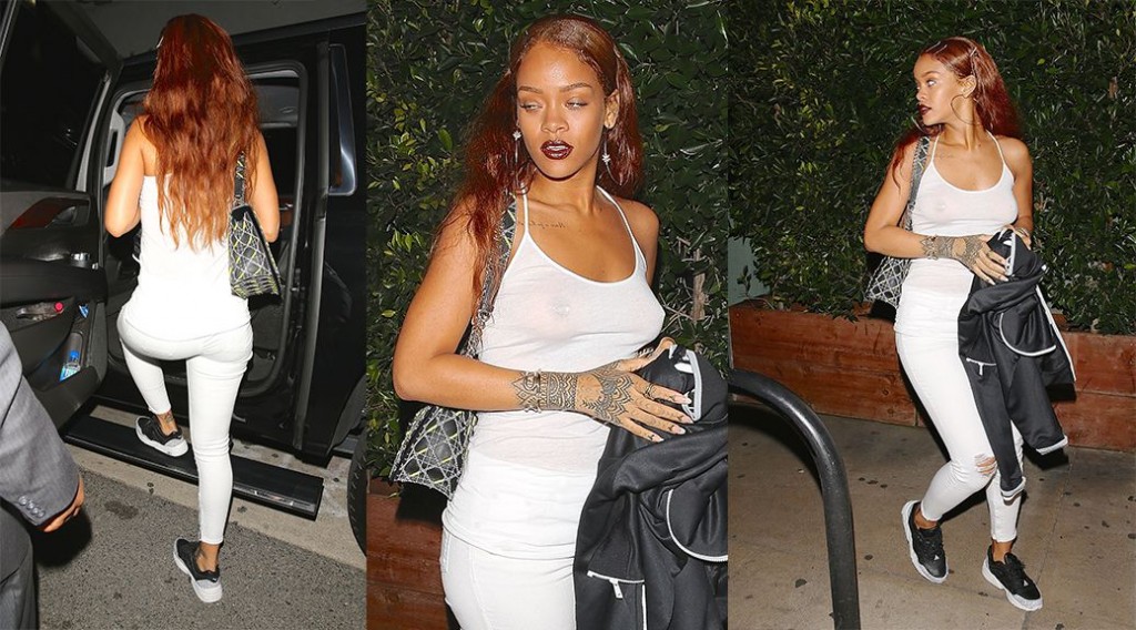 Rihanna – Braless See-Through Candids in Santa Monica