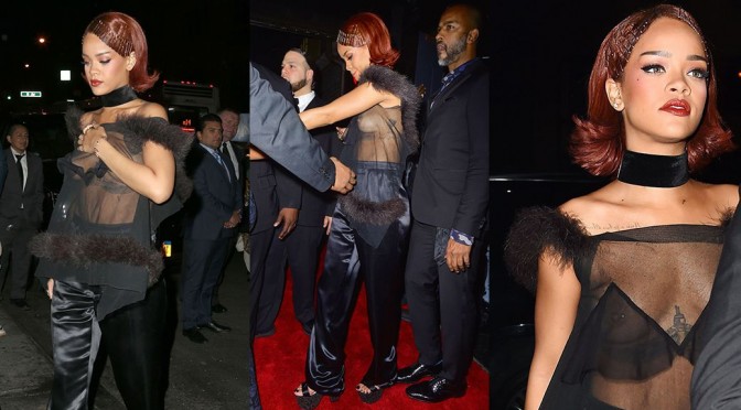 Rihanna – Braless See-Through Candids at Met Gala After Party in New York