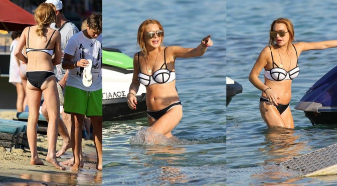 Lindsay Lohan – Bikini Candids in Mykonos