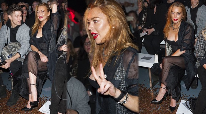 Lindsay Lohan – Nipslip at Gareth Pugh Fashion Show in London
