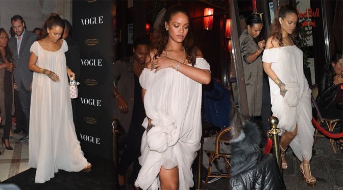 Rihanna – Braless See-Through Candids in Paris