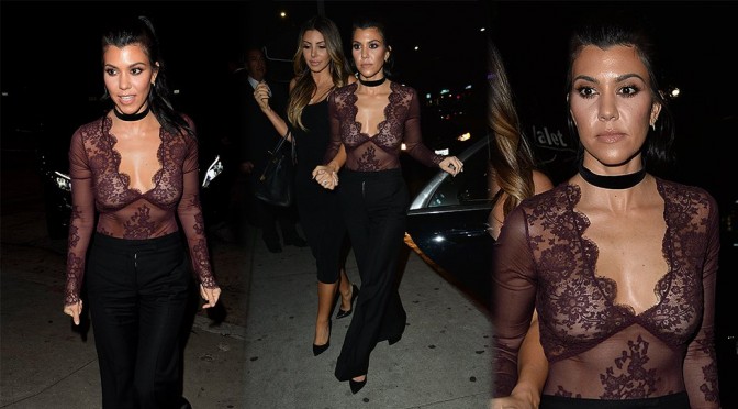 Kourtney Kardashian – Braless See-Through Candids in West Hollywood