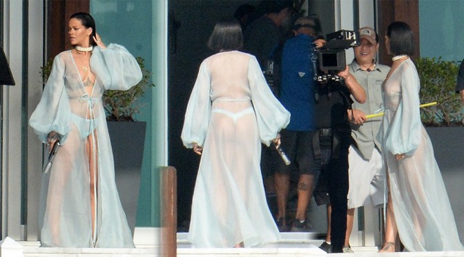 Rihanna – Braless See-Through Candids in Miami