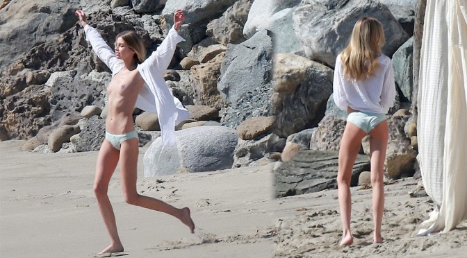 Stella Maxwell – Topless Photoshoot Candids in Malibu