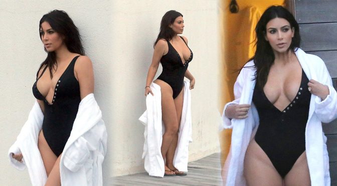 Kim Kardashian – Swimsuit Candids in Iceland (Adds)