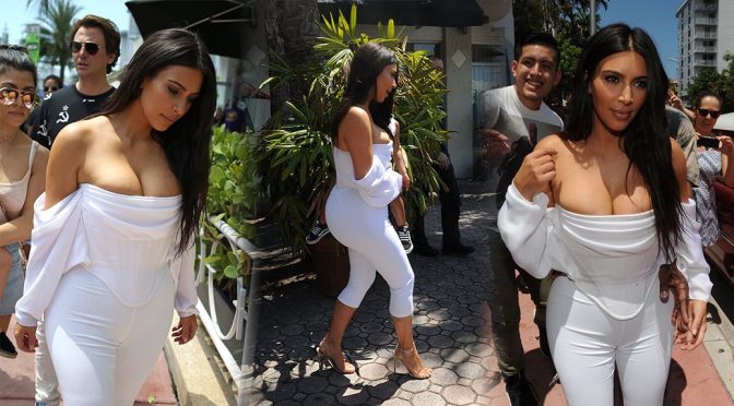Kim Kardashian – Cleavage Candids in Miami