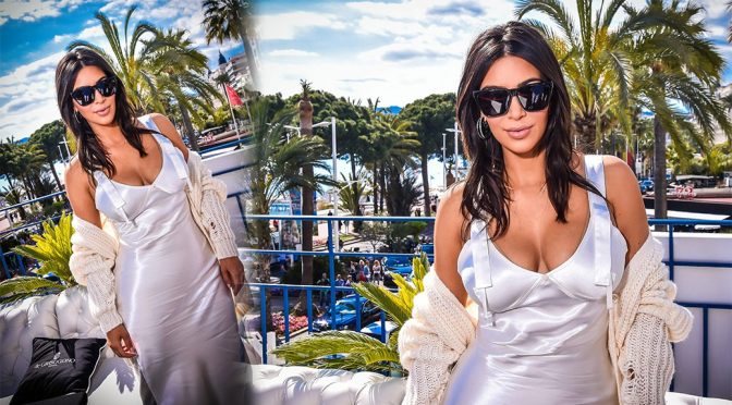 Kim Kardashian – Cleavage Candids in Cannes