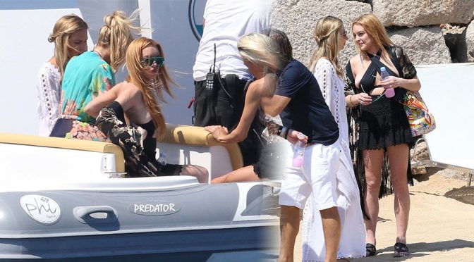 Lindsay Lohan – Braless Candids in Sardinia