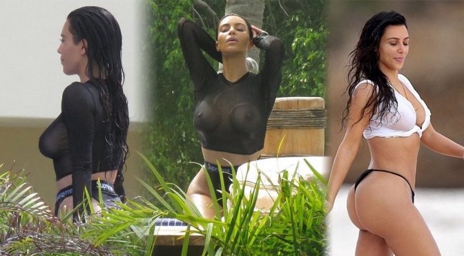 Kim Kardashian – See-Through Candids in  Punta Mita