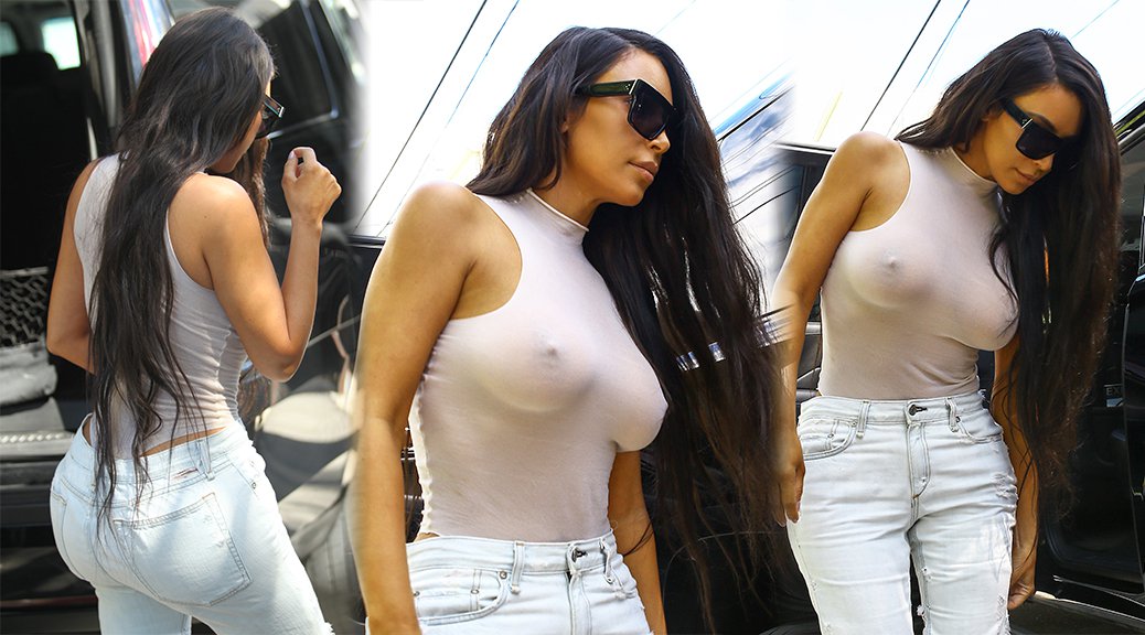 Kim Kardashian - Braless See-Through Candids in Miami. 