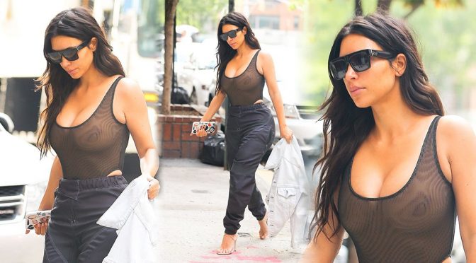 Kim Kardashian – Braless Candids in New York
