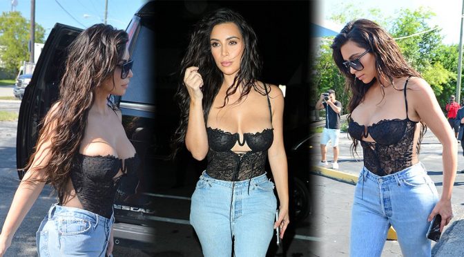 Kim Kardashian – Cleavage Candids in Miami