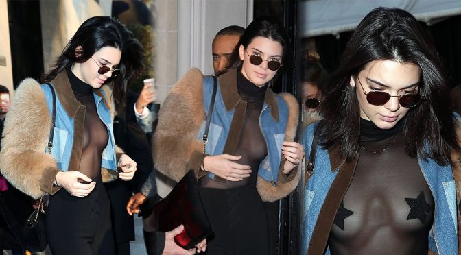 Kendall Jenner – Braless See-Through Candids in Paris