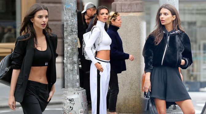 Emily Ratajkowski sexy on a photoshoot for DKNY on the streets of New York