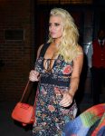 Jessica Simpson shows boob wearing sexy low cut dress in New York