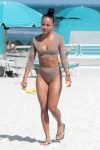 Karrueche Tran wearing a tankini on a beach in Miami