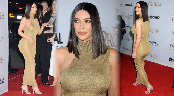 Kim Kardashian showing of her curvy body in tight dress at movie premiere
