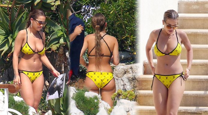 Rita Ora show off her perfect body wearing Yellow Bikini At Hotel du Cap-Eden-Roc in France