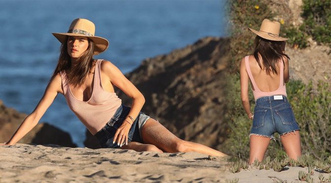 Alessandra Ambrosio – Swimsuit Photoshoot Candids in Malibu