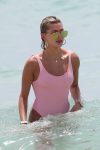 Hailey Baldwin one piece on the beach in Miami