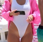 Kourtney Kardashian Wet White Swimsuit