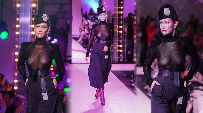 Bella Hadid – Braless See-Through at Alexandre Vauthier Fashion Show