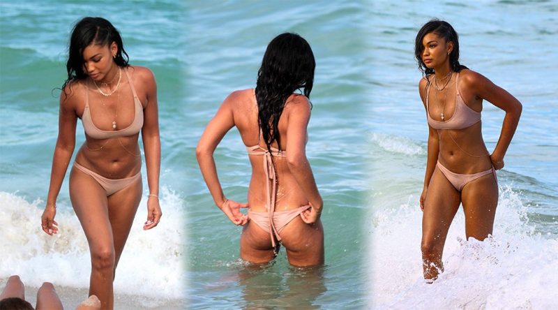 Chanel Iman – Bikini Candids in Miami