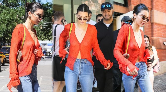 Kendall Jenner – Braless See-Through Candids in New York