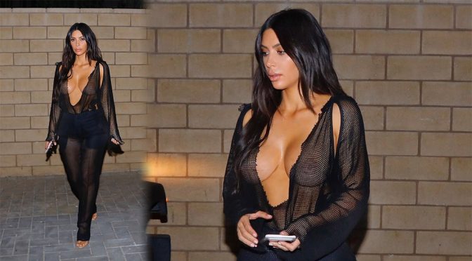 Kim Kardashian – Braless See-Through Candids in Beverly Hills