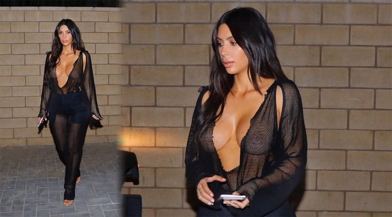 Kim Kardashian – Braless See-Through Candids in Beverly Hills