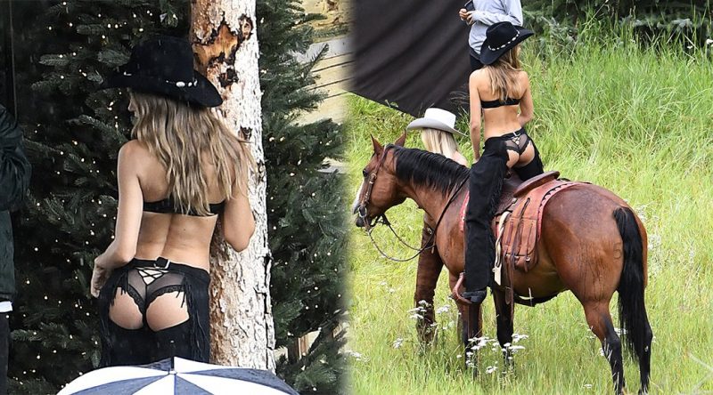 Josephine Skriver – Victoria’s Secret Holiday Catalog Photoshoot Candids in Aspen