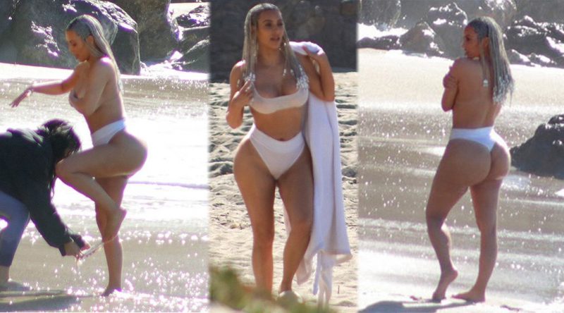 Kim Kardashian – Bikini Photoshoot Candids in Malibu