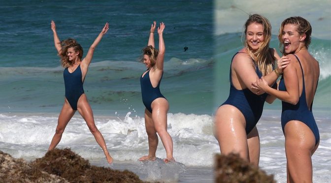 Iskra Lawrence & Nina Agdal – Swimsuit Photoshoot Candids in Tulum