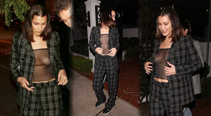 Bella Hadid – Braless See-Through Candids in West Hollywood