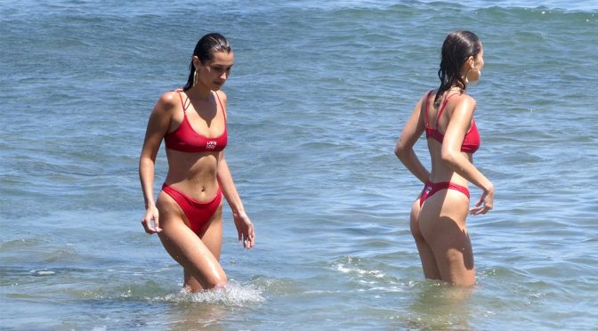 Bella Hadid Red Thong Bikini