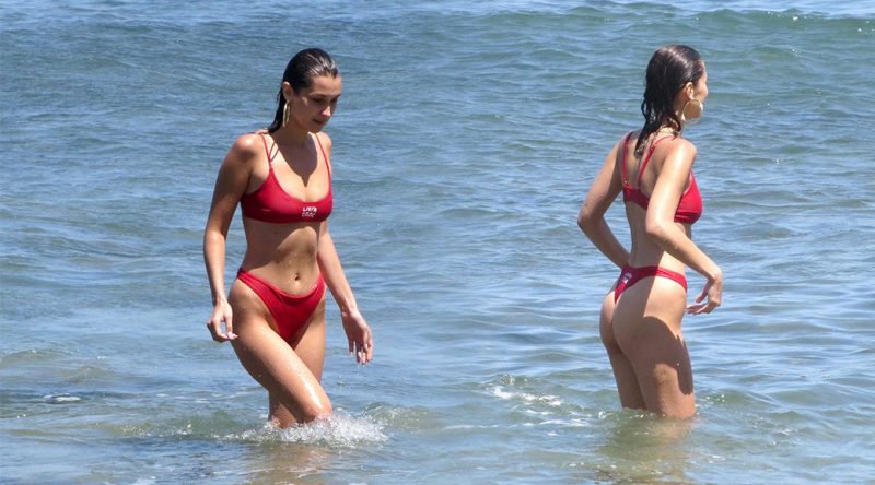 Bella Hadid – Bikini Thong Candids in Malibu