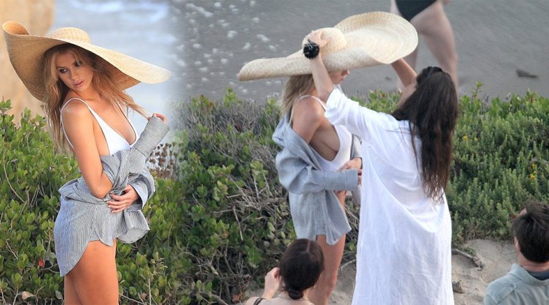 Charlotte McKinney – Swimsuit Photoshoot Candids in Malibu