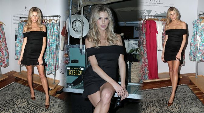 Charlotte Mckinney Sexy Long Legs In Short Black Dress