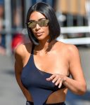 Kim Kardashian Braless Boobs In See Through Black Top