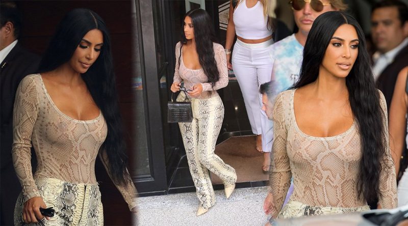 Kim Kardashian – Braless See-Through Candids in Miami
