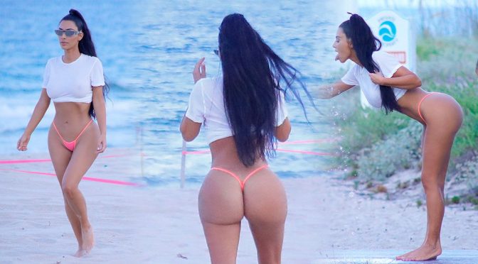 Kim Kardashian – Bikini Photoshoot Candids in Miami