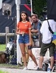 Selena Gomez In Denim Shorts At Movie Set In Nyc