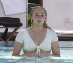 Sophie Turner Underboob In Bikini At Pool In Miami