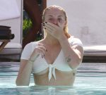 Sophie Turner Underboob In Bikini At Pool In Miami