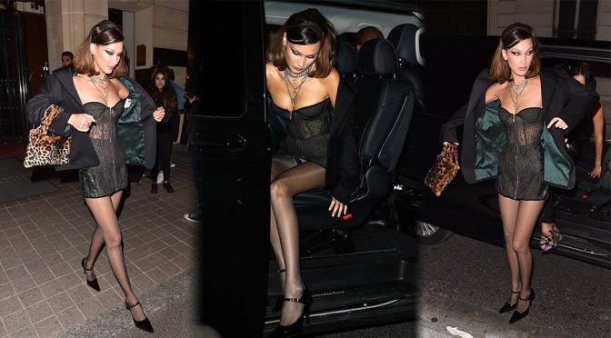 Bella Hadid – Upskirt Candids in Paris