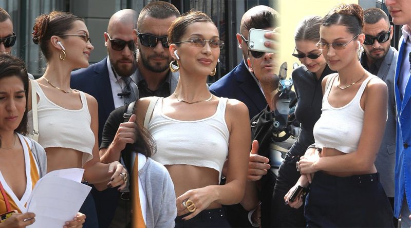 Bella Hadid – Braless Candids in Milan