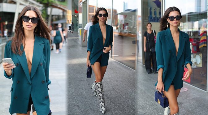 Emily Ratajkowski – Braless Candids in Milan