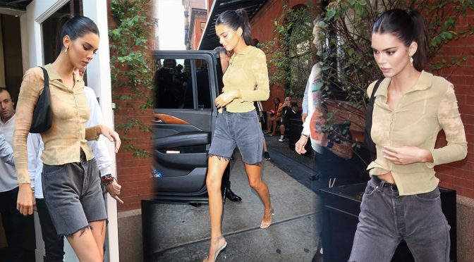 Kendall Jenner Showing Nipples Wearing Sheer Blouse And Bra